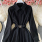 Simple A line long sleeve shirt dress  874