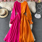 Unique color-blocking long-sleeved dress  869