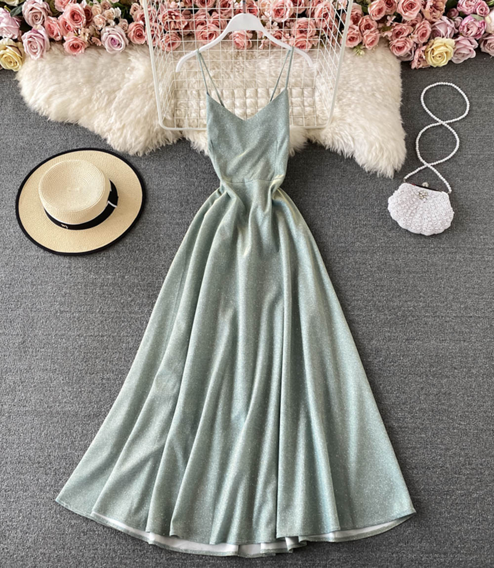 Glänzendes kurzes Kleid mit V-Ausschnitt Modekleid 861