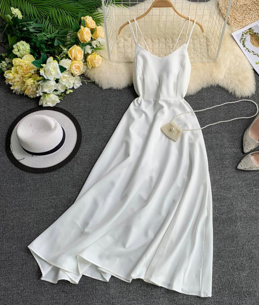 Einfaches A-Linien-Kleid mit V-Ausschnitt, modisches Kleid 888