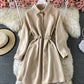 Simple A line long sleeve shirt dress  874