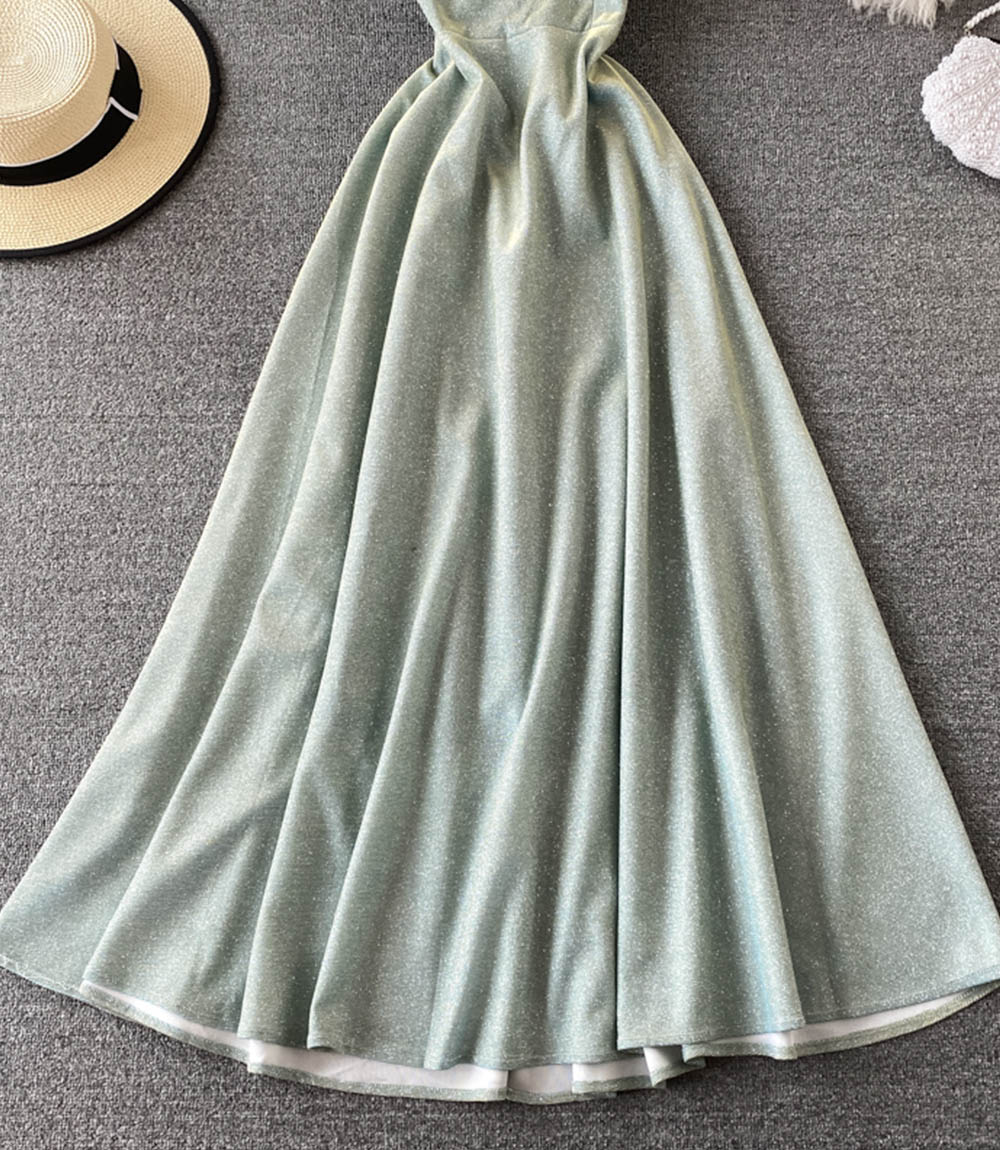 Glänzendes kurzes Kleid mit V-Ausschnitt Modekleid 861