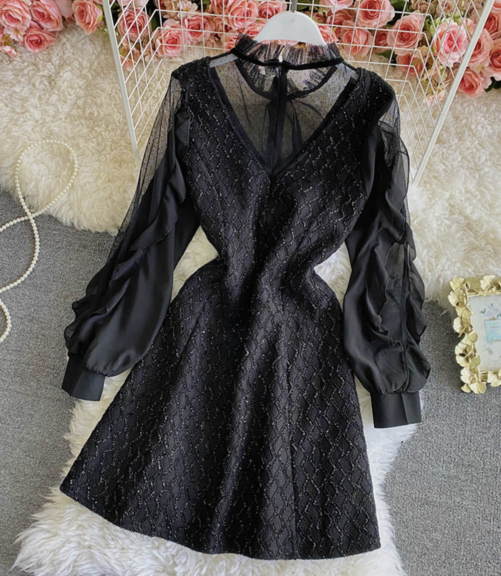 Schwarzes durchsichtiges Kleid in A-Linie kurzes Kleid 856