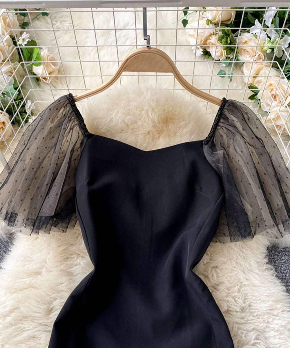 Simple black short dress fashion dress  835