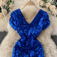 Shiny v neck sequins short dress party dress  860