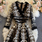 Schwarzes Spitzenkleid mit V-Ausschnitt A-Linie Partykleid 827