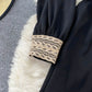 Robe élégante à manches longues et col en V en dentelle noire 854