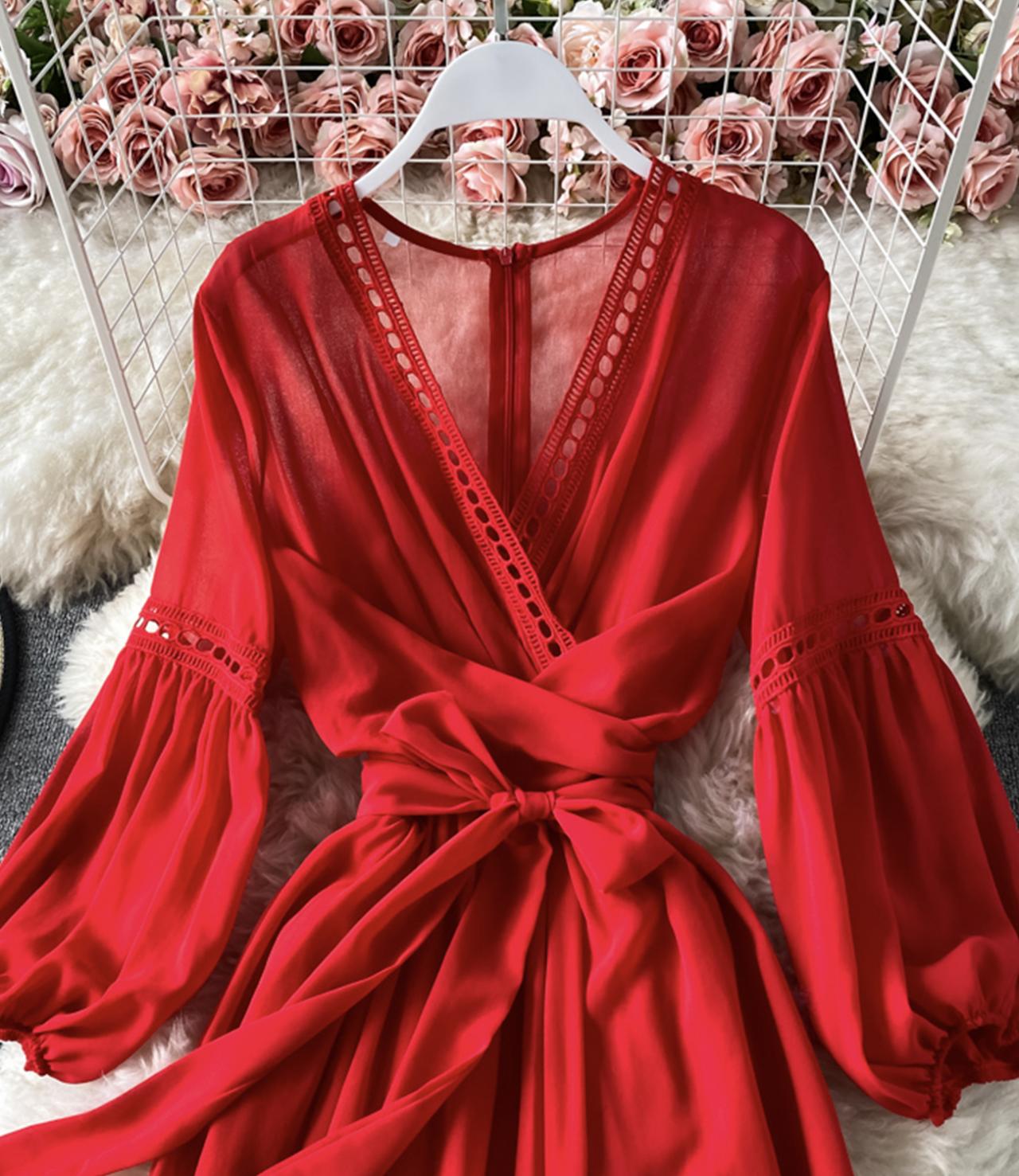 Rotes A-Linie Chiffonkleid Mode Mädchenkleid 840
