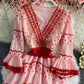 Pink A-Linie Spitze kurzes Kleid Modekleid 842