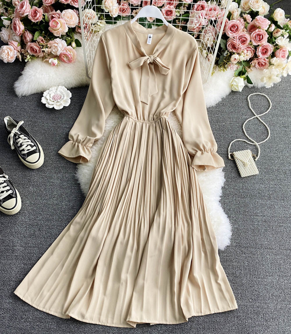A line chiffon dress long sleeve dress  846