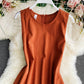 Einfaches A-Linien-Rundhalskleid Modekleid 841