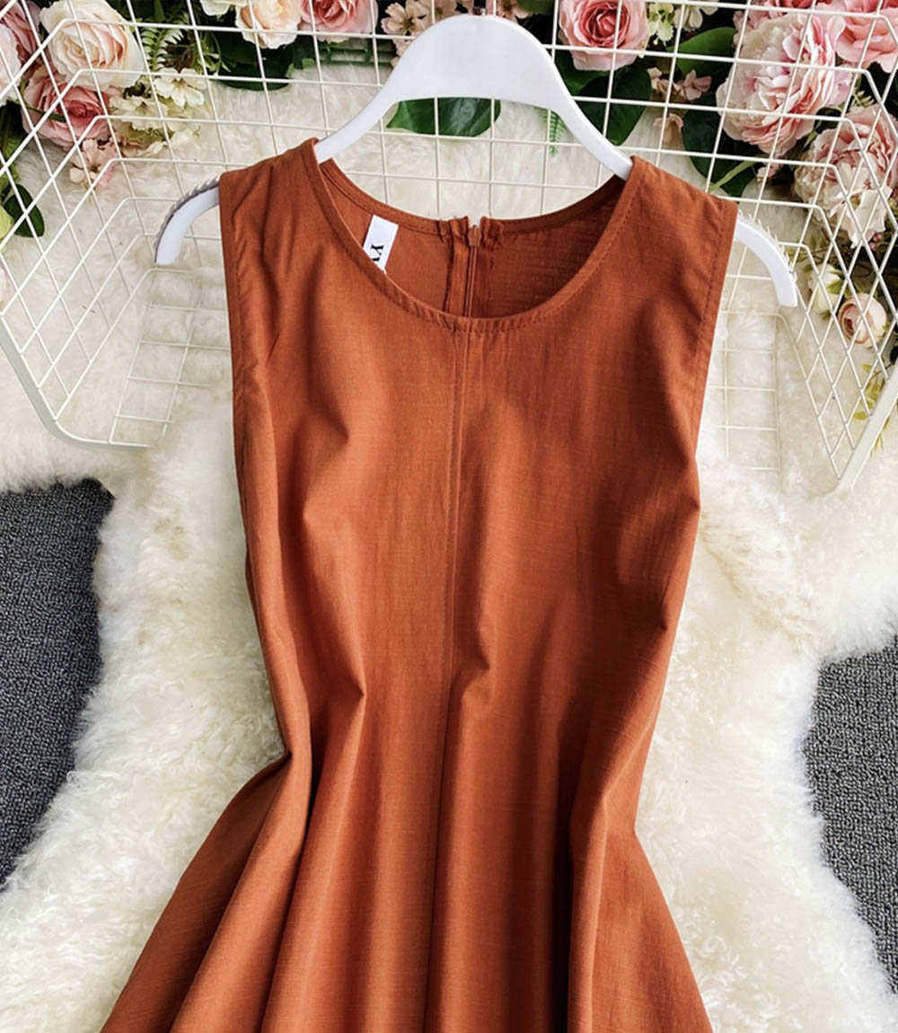 Einfaches A-Linien-Rundhalskleid Modekleid 841