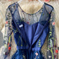 Blue A line tulle dress blue embroidery dress  852