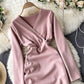 Stylish v neck long sleeve dress short dress  848
