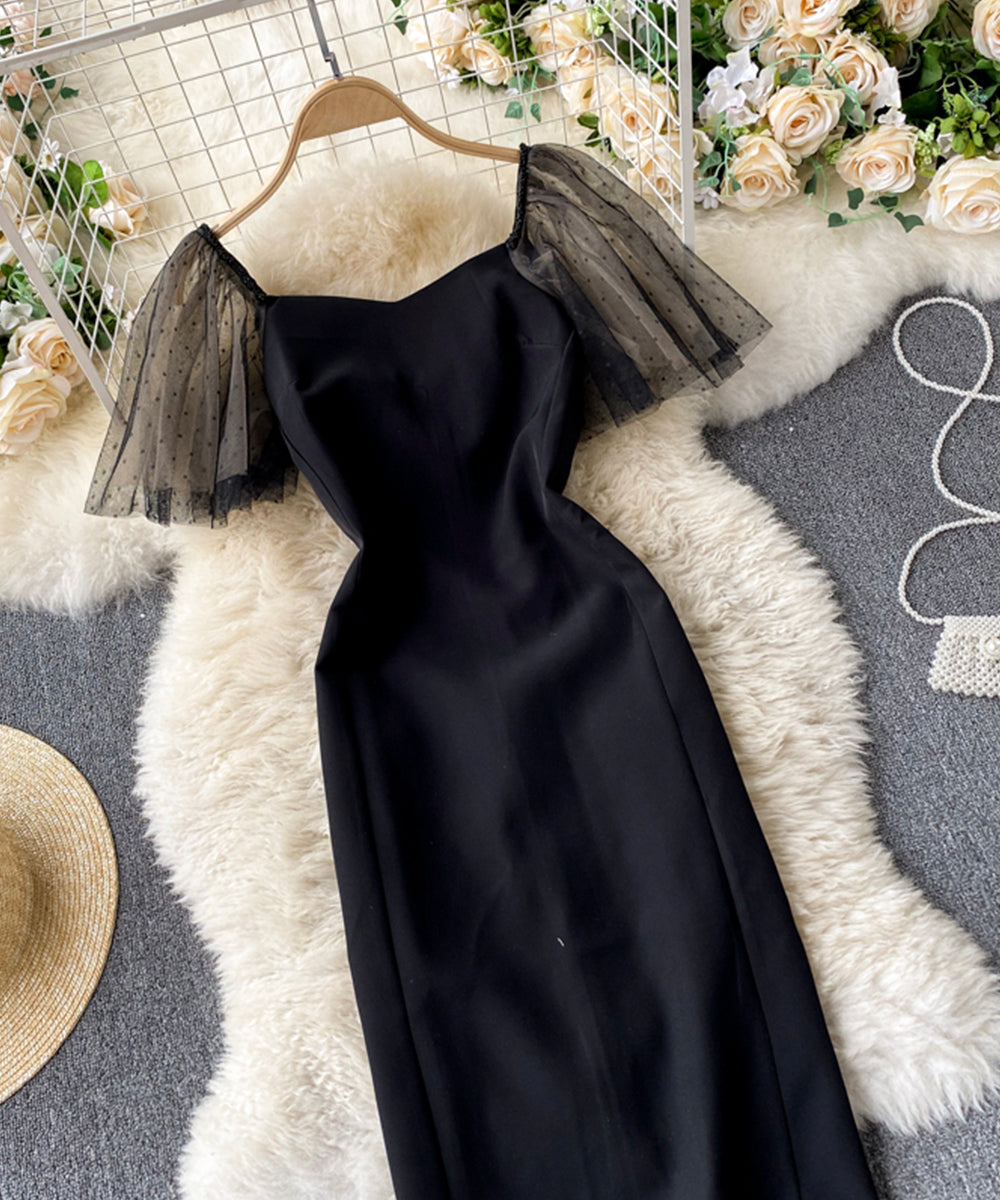 Simple black short dress fashion dress  835