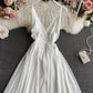 Simple A line chiffon dress white v neck dress  824