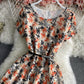 Cute A line floral dress lace dress  794