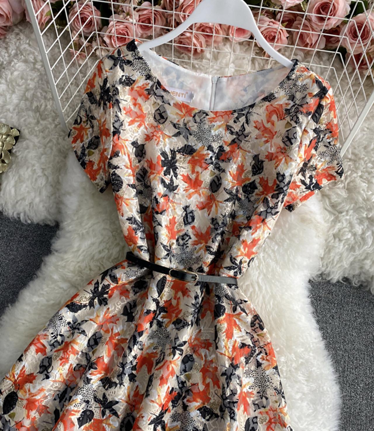 Cute A line floral dress lace dress  794