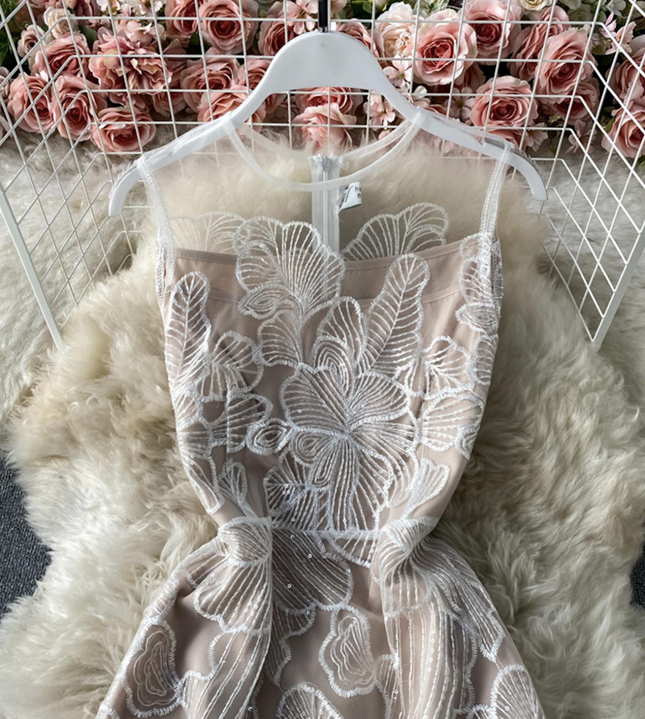Cute lace long A line dress fashion dress  802