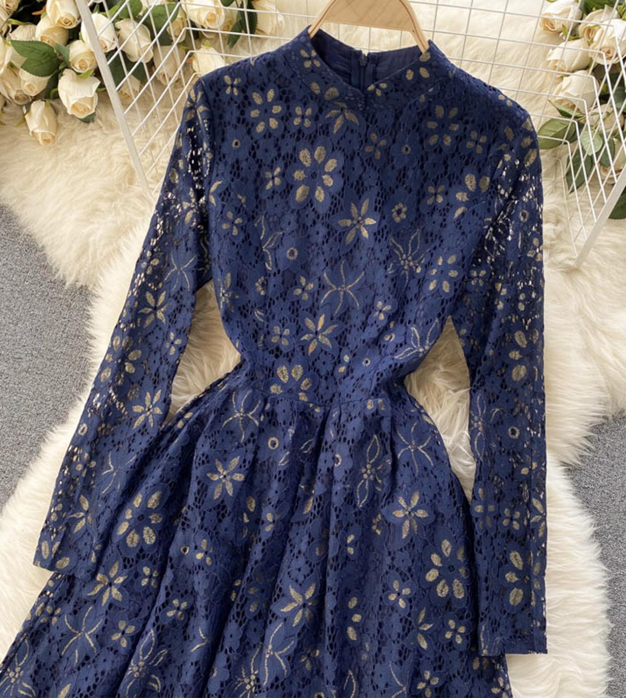 Elegantes Spitzenkleid mit langen Ärmeln Kleid in A-Linie 776