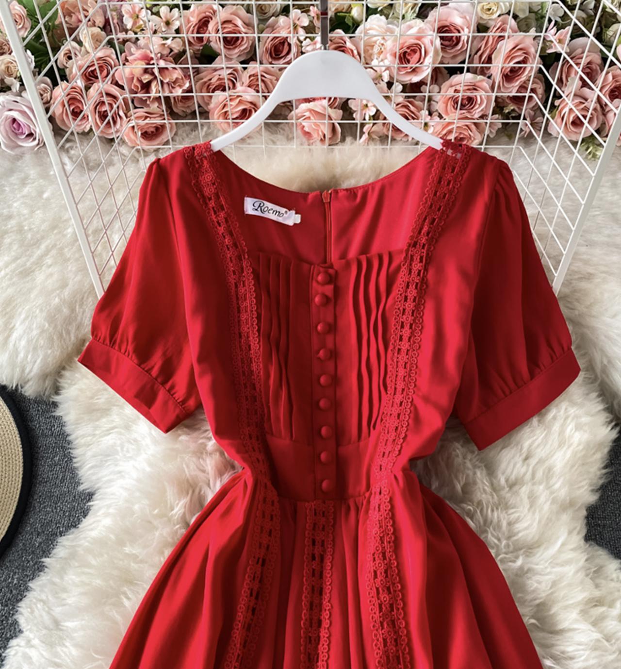 Cute chiffon lace dress A line dress  816