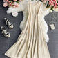 Einfaches A-Linien-Rundhalskleid Modekleid 841