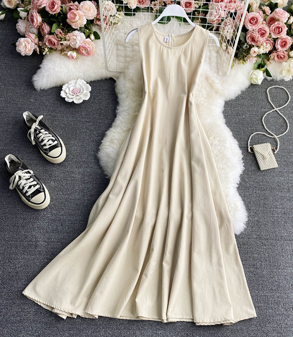 Einfaches A-Linien-Rundhalskleid Modekleid 841