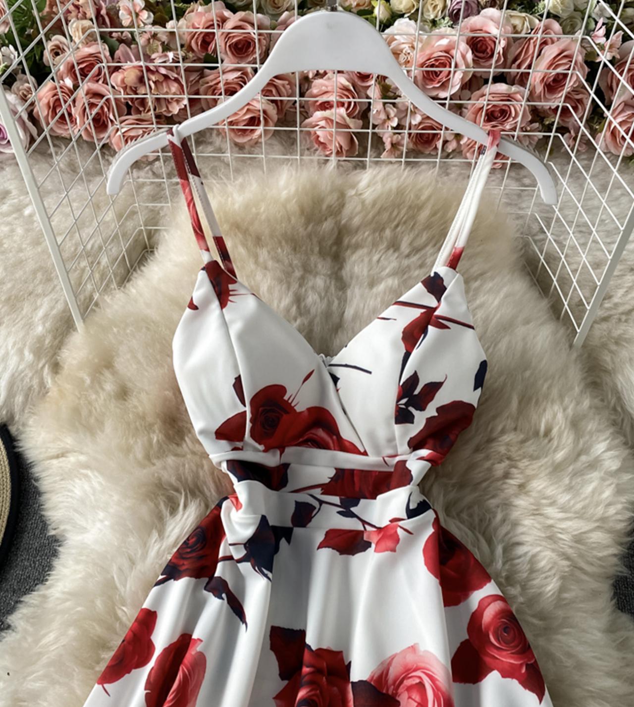 Cute A line floral dress short dress  774