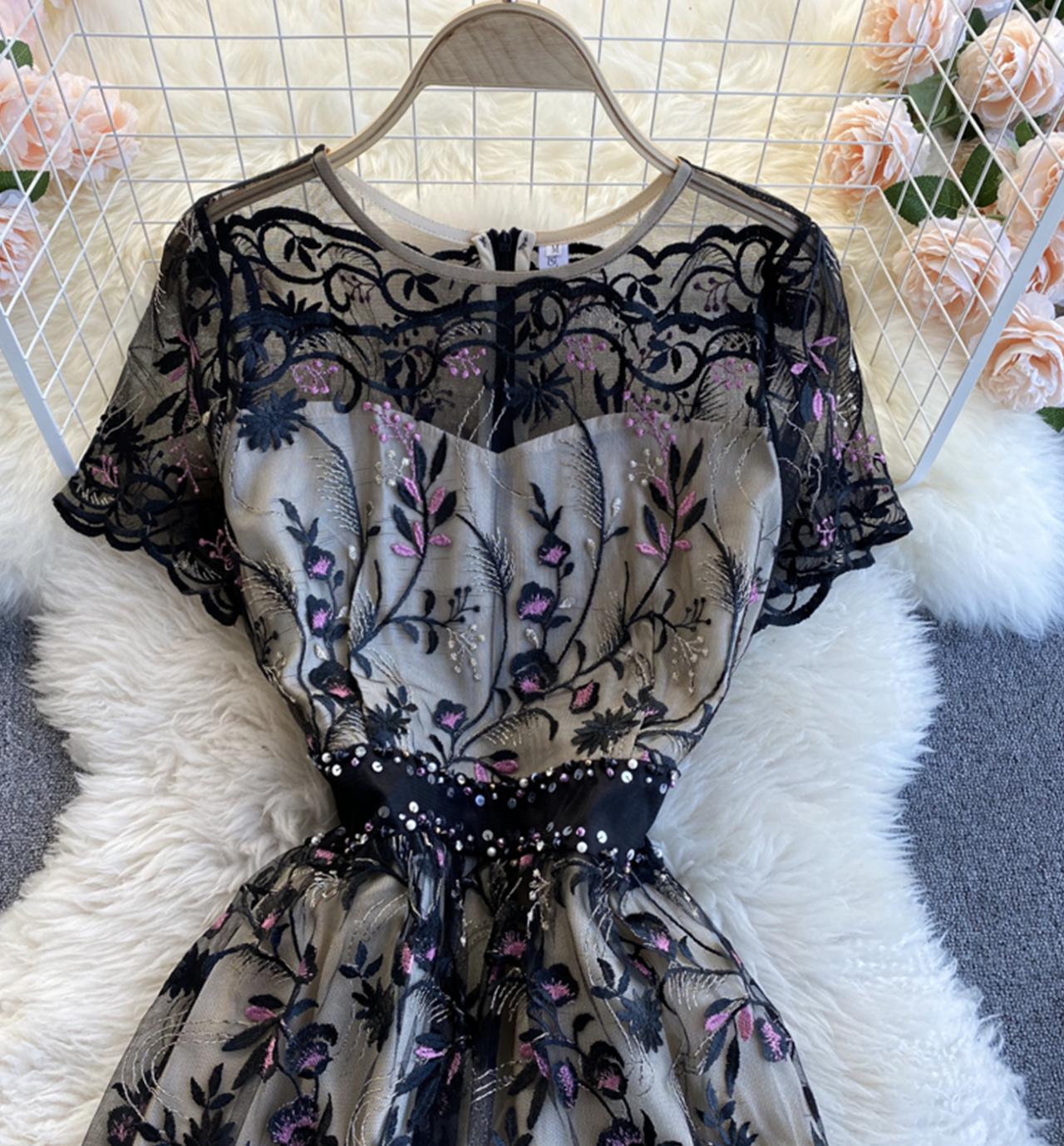Elegant A line lace long dress  809
