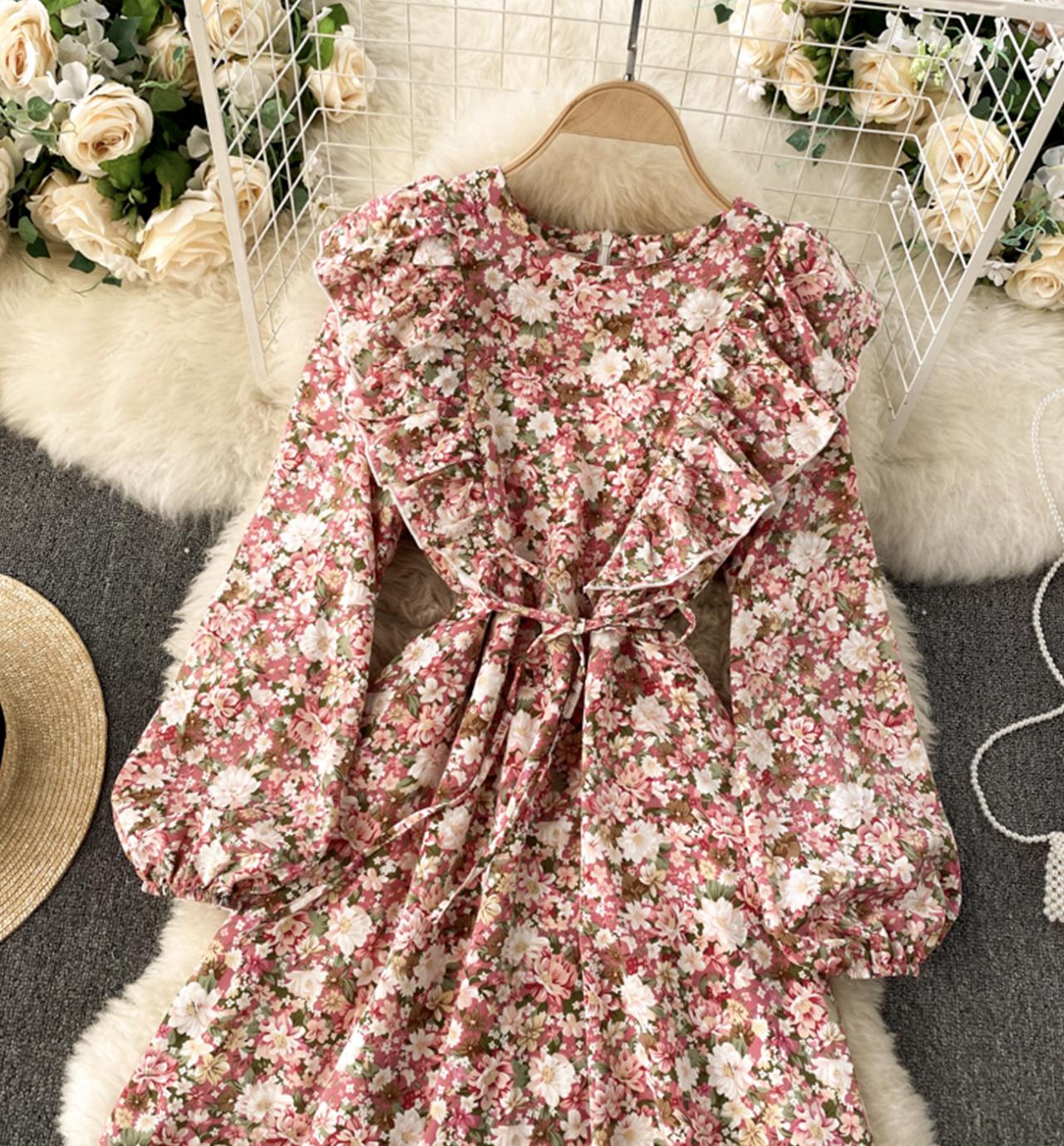 Cute A line floral dress fashion dress  811