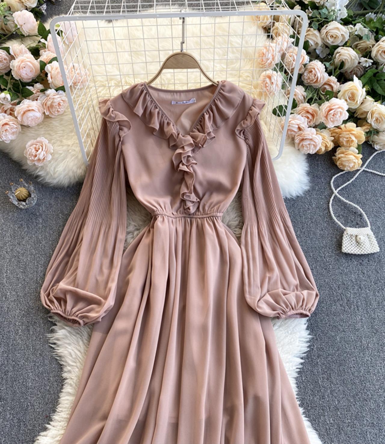 Cute chiffon A line dress long sleeve dress  786