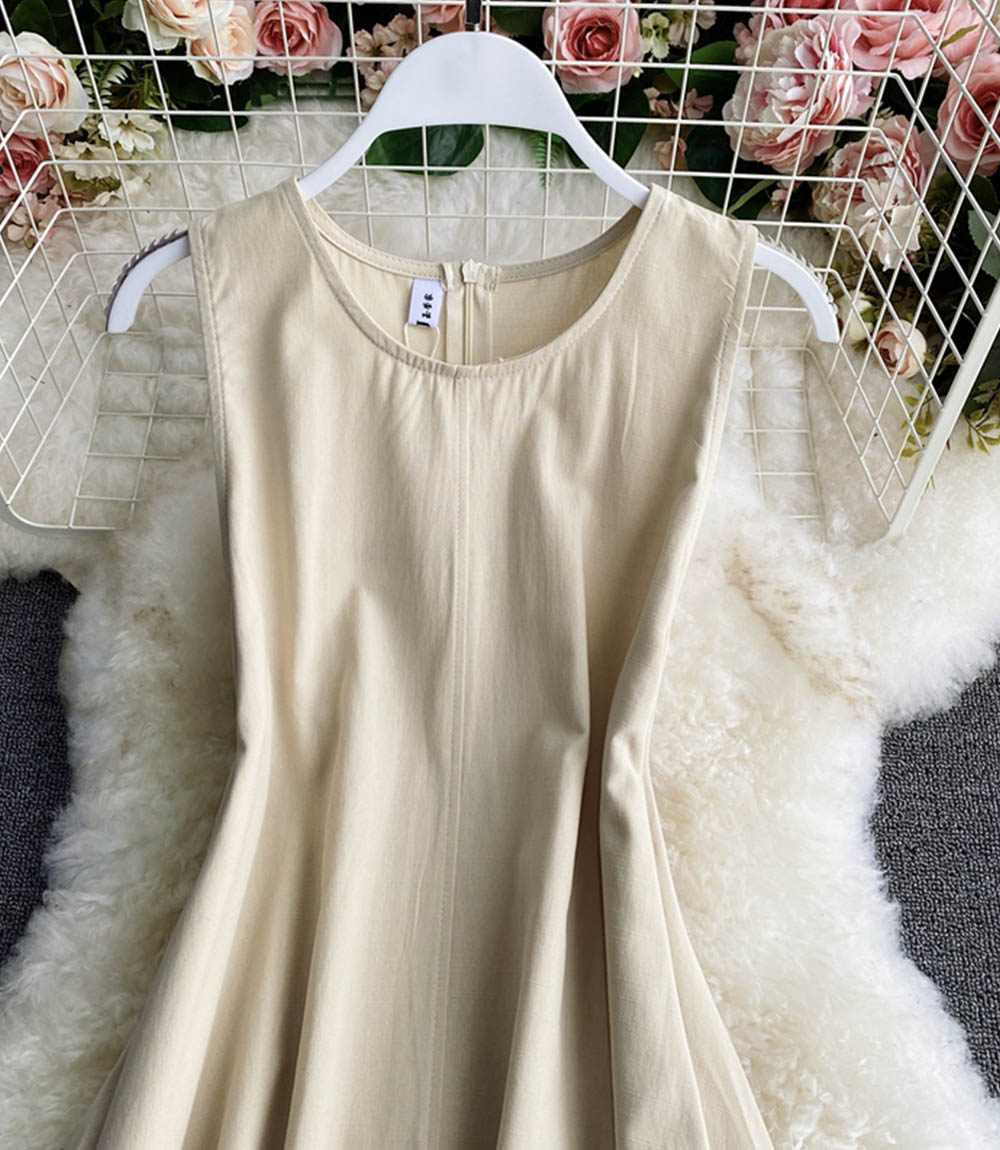 Einfaches A-Linien-Rundhalskleid Modekleid 841