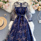 Blue lace short A line dress fashion girl dress  797
