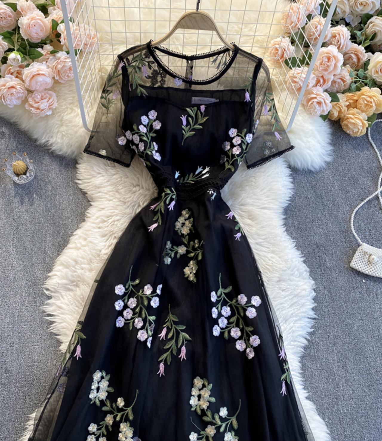Black A line lace dress fashion dress  821