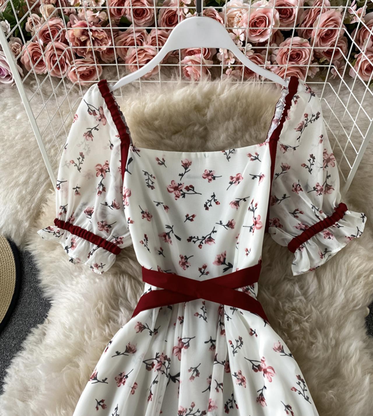 Süßes Blumenkleid in A-Linie, kurzes Kleid 807
