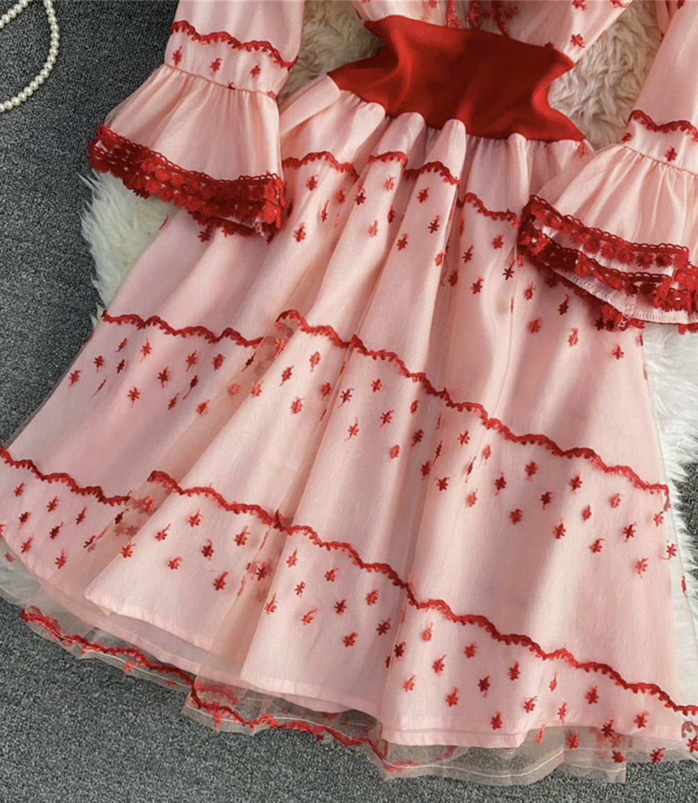 Pink A-Linie Spitze kurzes Kleid Modekleid 842