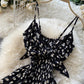 Black A line floral dress with bow  784