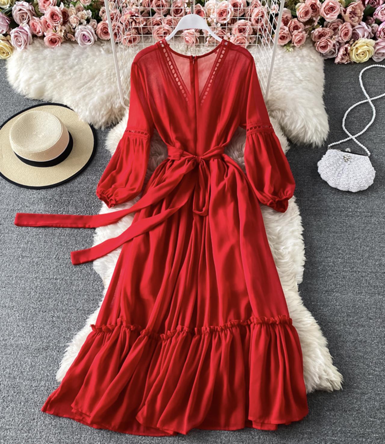 Rotes A-Linie Chiffonkleid Mode Mädchenkleid 840