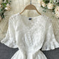 White A line lace v neck dress  793