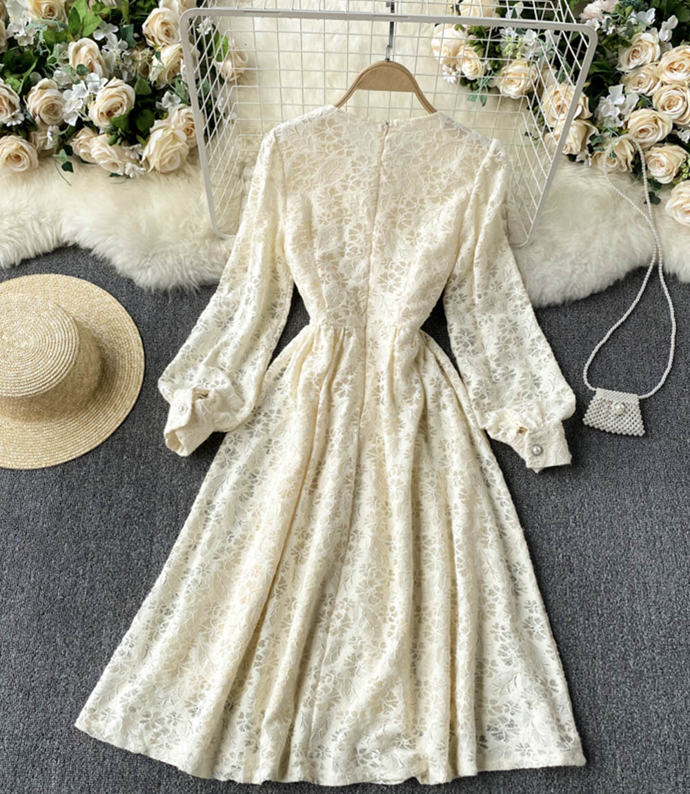 Champagne v neck lace dress fashion dress  847