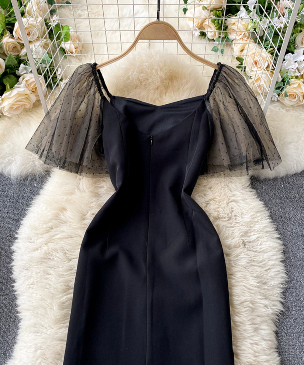 Simple black short dress fashion dress  835