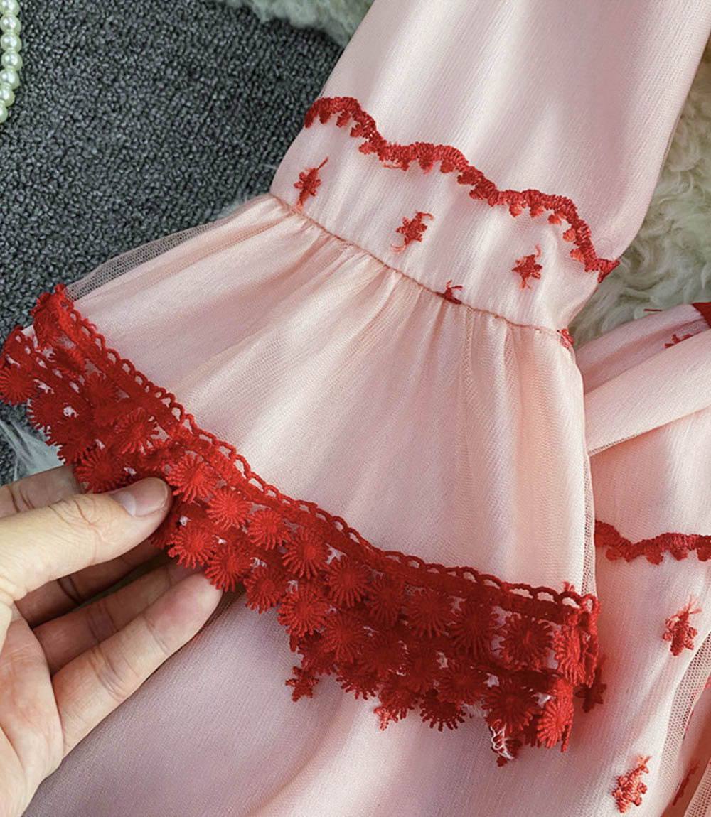 Pink A-Linie Spitze kurzes Kleid Modekleid 842