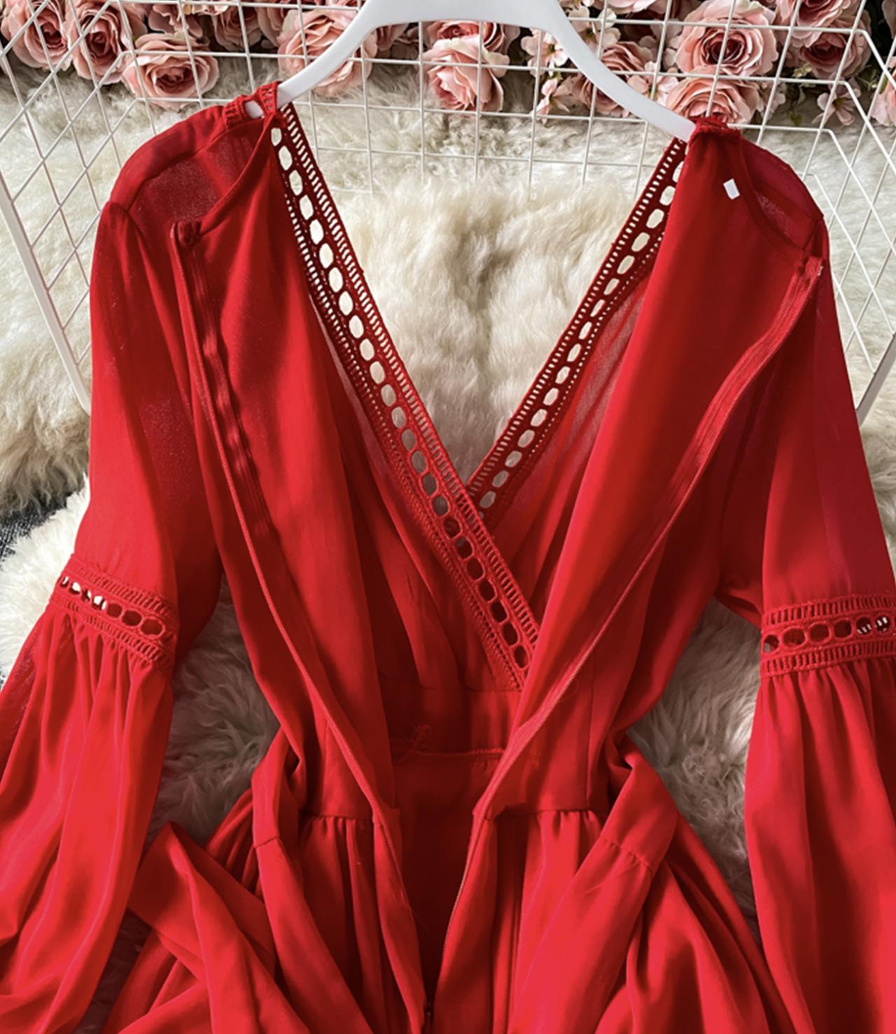 Rotes A-Linie Chiffonkleid Mode Mädchenkleid 840