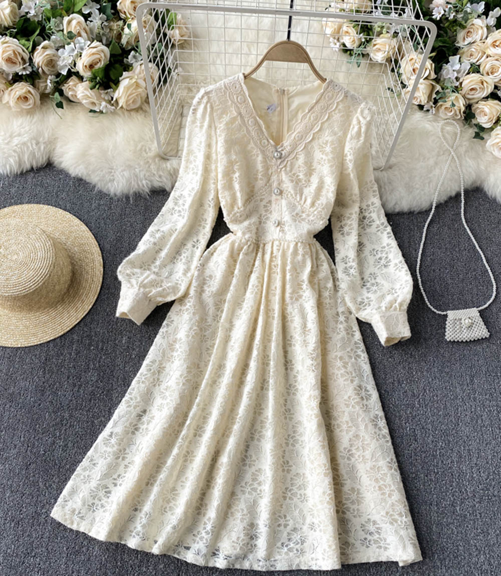 Champagne v neck lace dress fashion dress  847