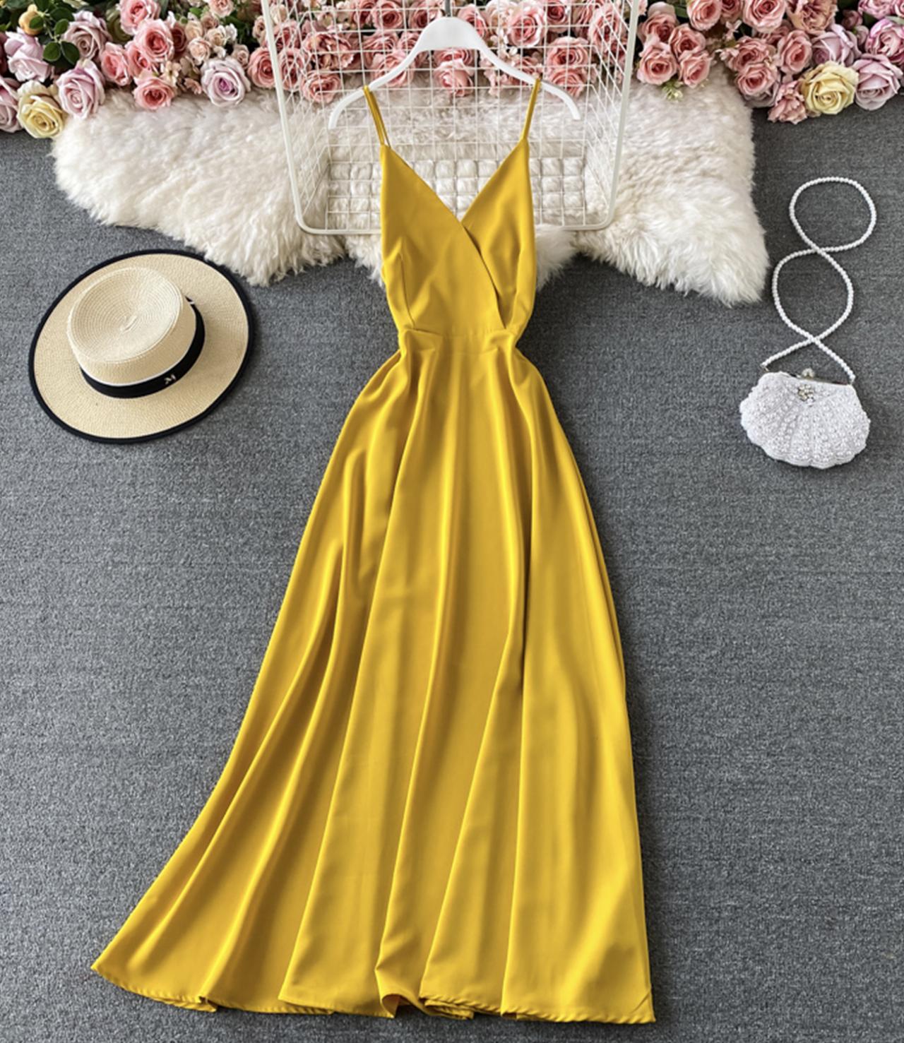 Simple A line v neck dress  764