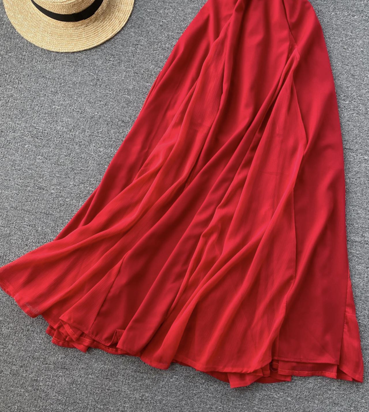 Stylish v neck chiffon dress A line dress  773