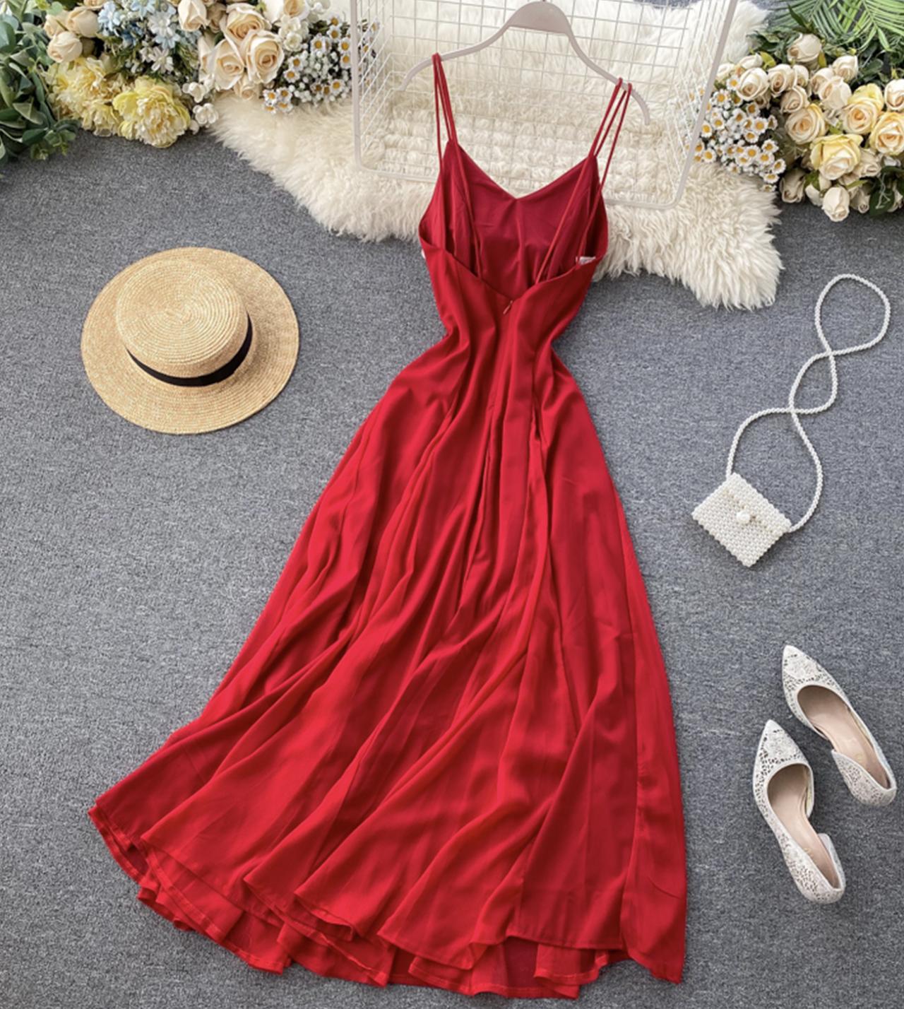 Stylish v neck chiffon dress A line dress  773