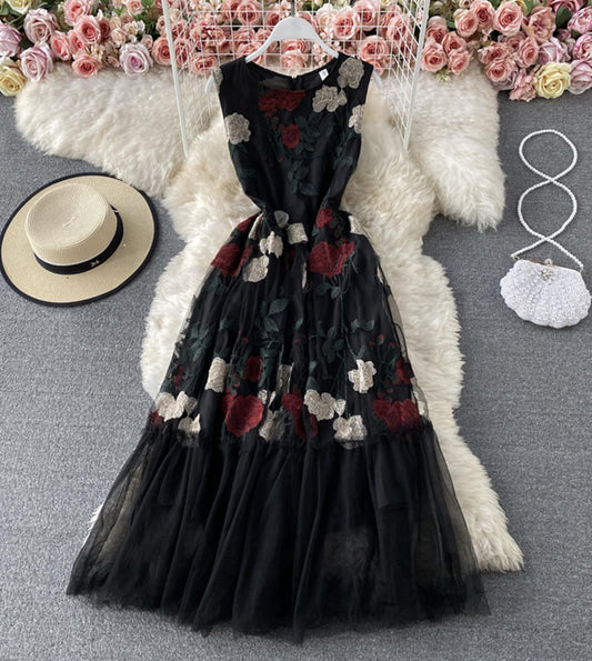 Black A line lace dress  779