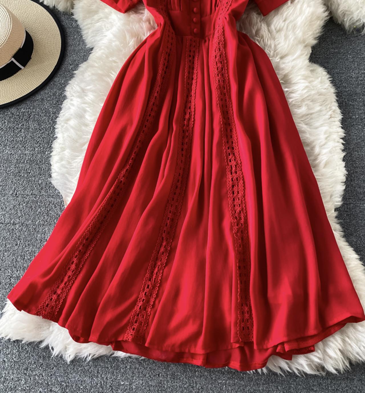 Cute chiffon lace dress A line dress  816