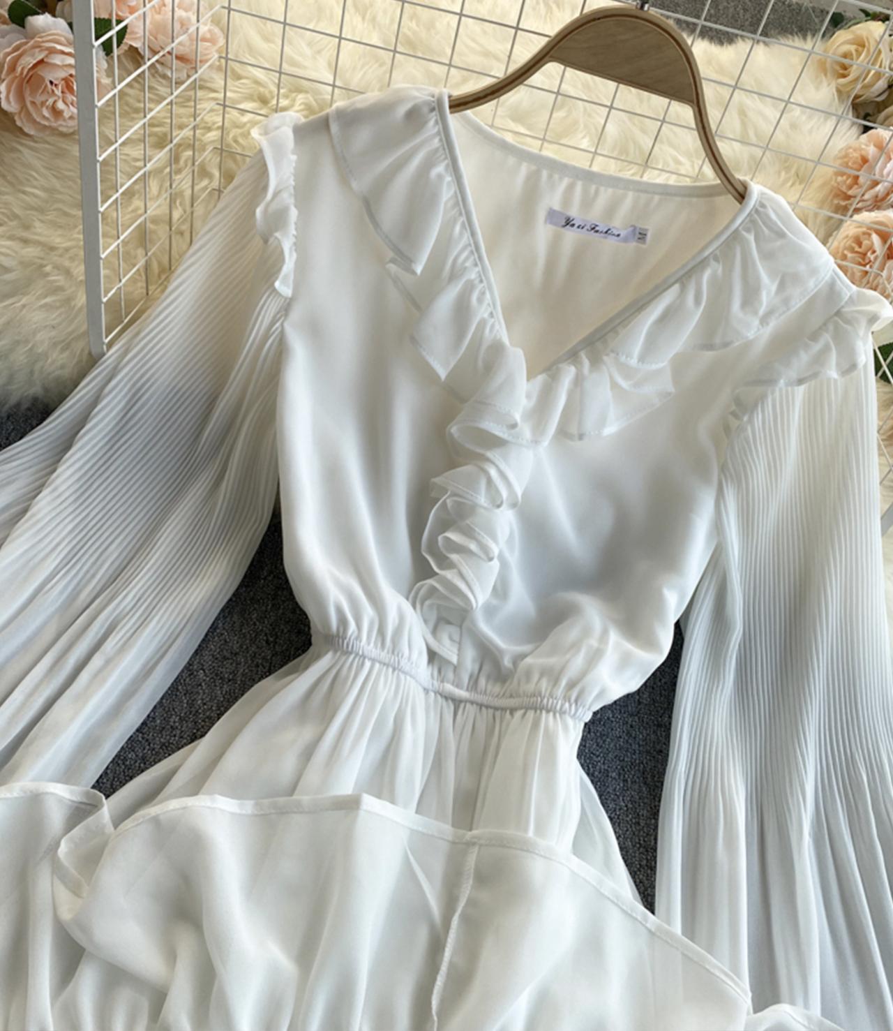 Cute chiffon A line dress long sleeve dress  786